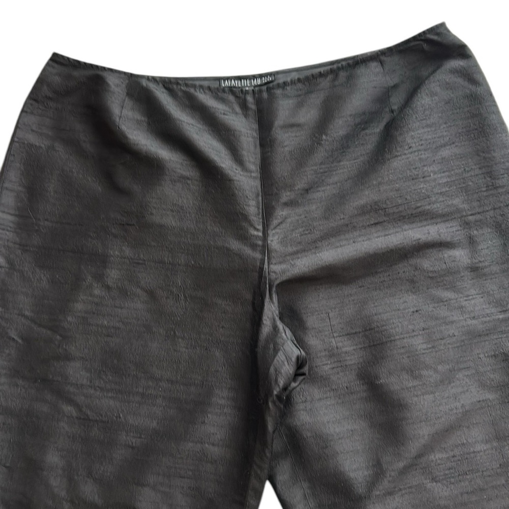 Lafayette 148 New York Pants Silk Textured Cropped Slits Lined Classy Black 18